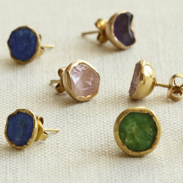 Gold Plate Lapis Lazuli Studs - Afghanistan